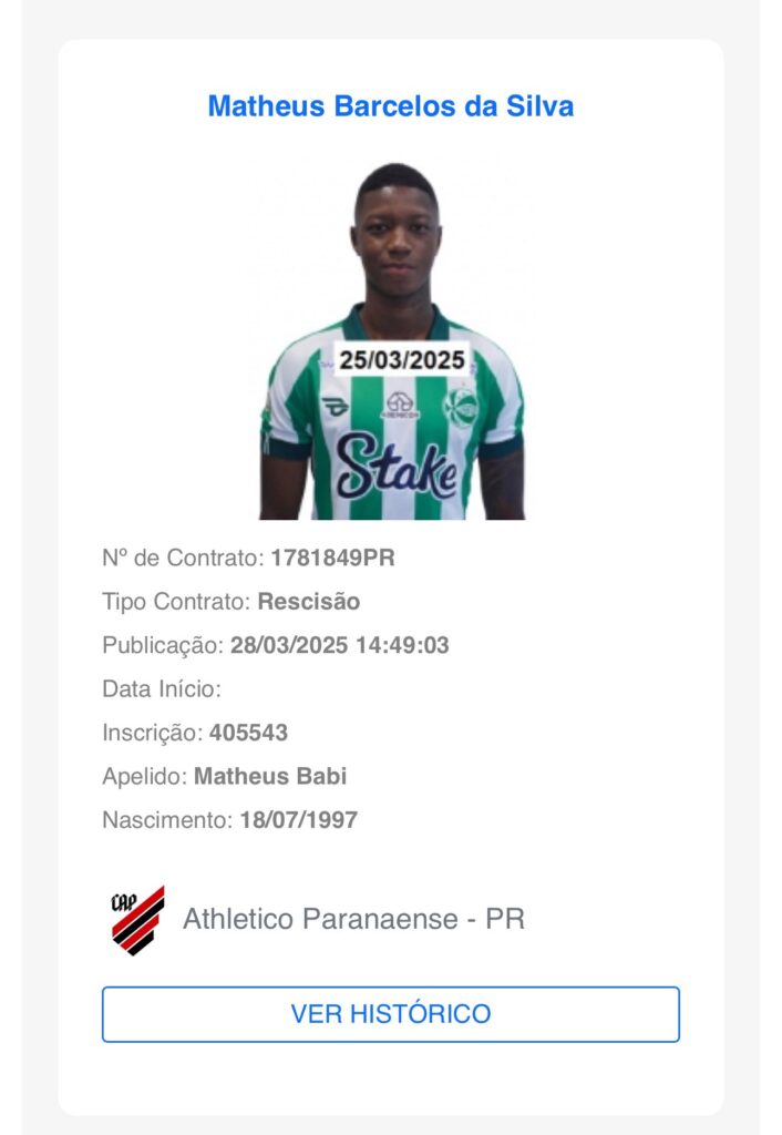 Babi rescindiu com o Athletico. Foto: Reprodução/CBF